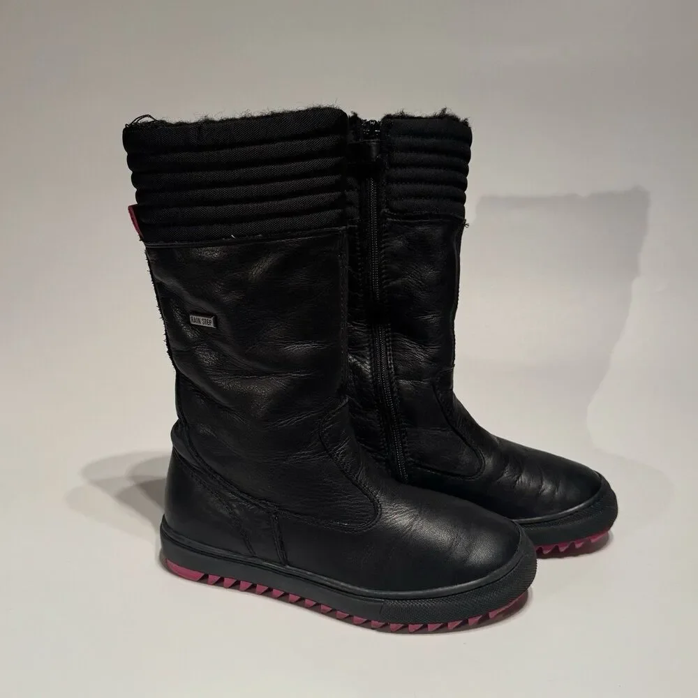 Naturino Girls Black Leather Boots Size US 12 EU 31 Wool Lined Rain Step